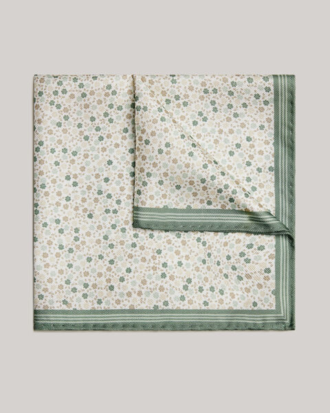 Floral Printed Silk Pocket Square, Light Khaki, hi-res
